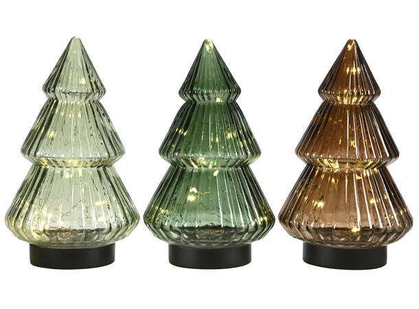 Juletre stripet glass 15LED 12x22cm 3ass 