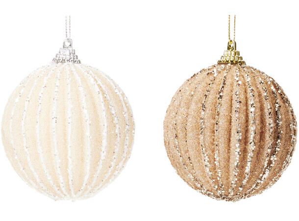 Juletrekule rund krem/beige 8cm 2ass 2 farger med snor 