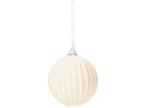 Juletrekule rund krem/beige 8cm 2ass 2 farger med snor 
