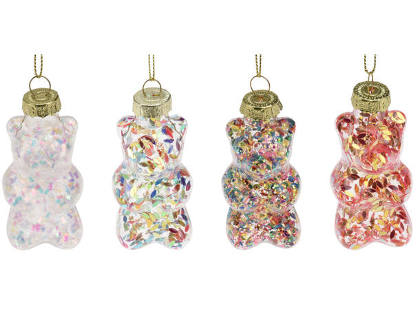 Juletrepynt bamse glass pastell 7cm 4ass Display 24stk 