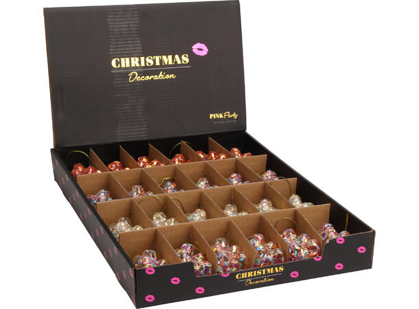 Juletrepynt bamse glass pastell 7cm 4ass Display 24stk 