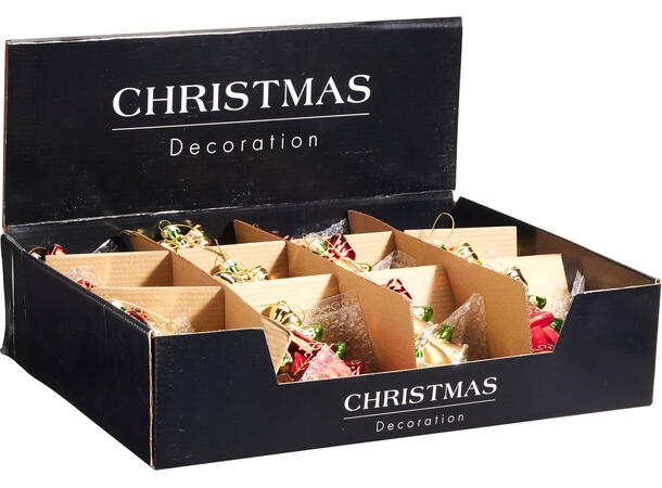 Juletrepynt bjelle glass 12cm 4ass Display 12 stk 