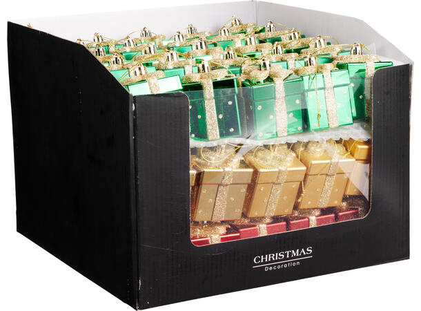 Juletrepynt gaveeske plast 5cm 6ass Display 75stk 