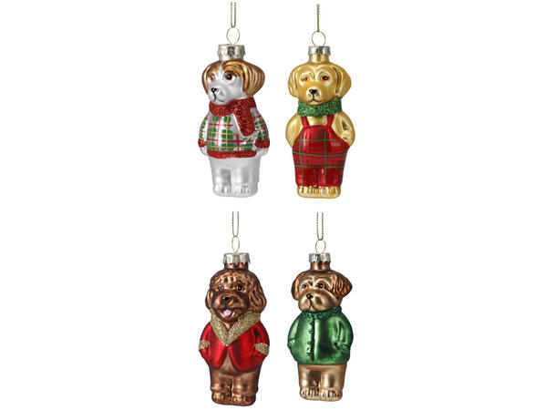 Juletrepynt hund glass 10cm 4ass Display 12stk 
