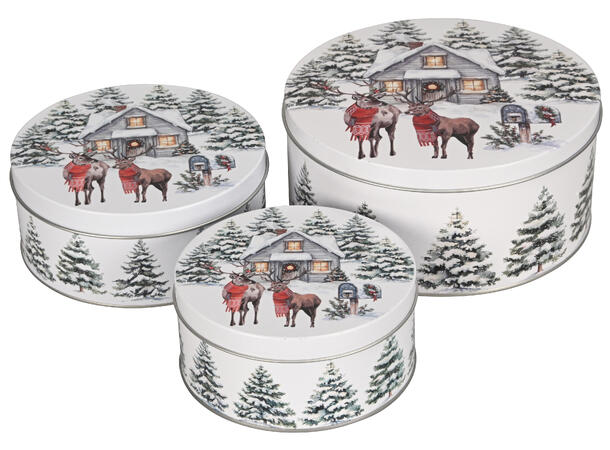 Kakeboks reinsdyr rund metall s/3 13,5x6,5cm 16x7cm 19,5x9cm 