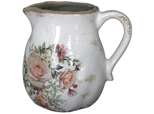 Kanne keramikk beige blomster 16x13x15cm 