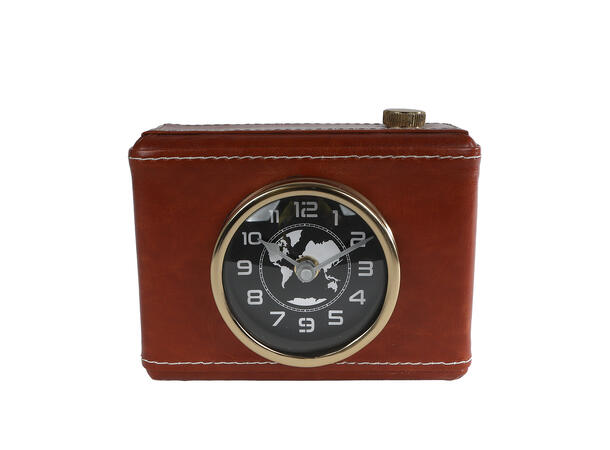 Klokke Kamera gull/brun m/PU 15x7x13cm 