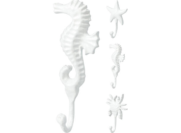 Knagg sjøhest, stjerne, krabbe hvit 3ass Aluminium 