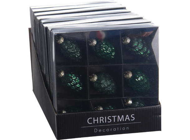 Kongler glass grønn 8,6cm 9stk 9 stk i sort gaveeske 