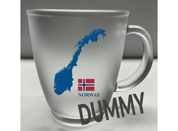 Krus frostet glass m/coaster Norge 10cm 12x9x10cm. Glassbrikke i bambustre 