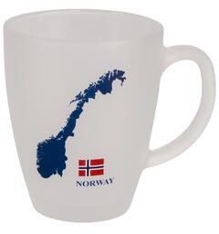Krus frostet glass m/coaster Norge 10cm 12x9x10cm. Glassbrikke i bambustre