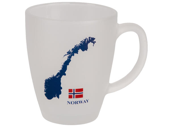 Krus frostet glass m/coaster Norge 10cm 12x9x10cm. Glassbrikke i bambustre 