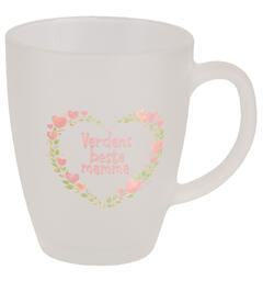 Krus frostet glass m/hjerte Verdens 10cm 12x9x10cm. Nøkkelring m/hjerte av PU