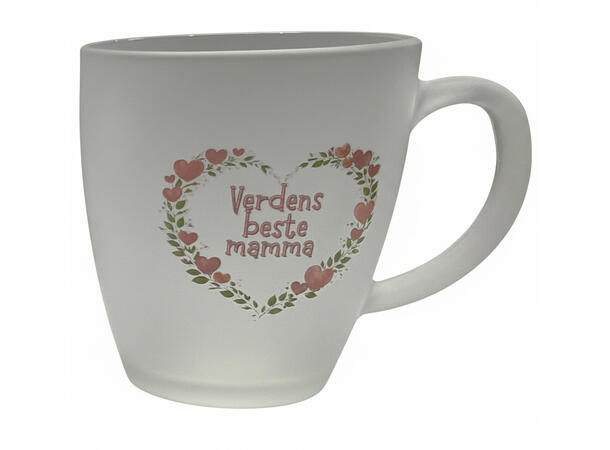 Krus frostet glass m/hjerte Verdens 10cm 12x9x10cm. Nøkkelring m/hjerte av PU 