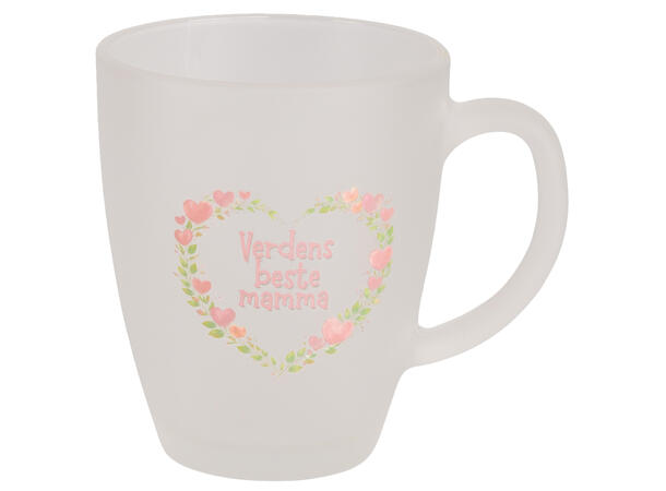 Krus frostet glass m/hjerte Verdens 10cm 12x9x10cm. Nøkkelring m/hjerte av PU 
