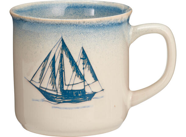 Krus maritimt hvit m/blå 300ml 9x8cm 