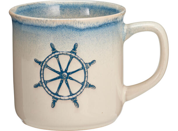 Krus maritimt hvit m/blå 300ml 9x8cm 