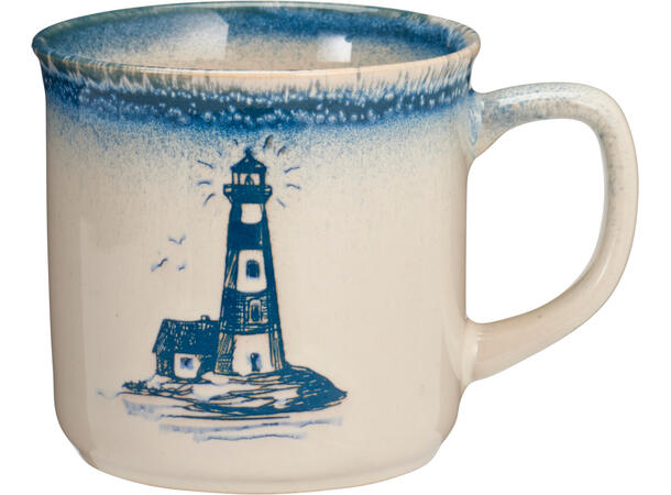 Krus maritimt hvit m/blå 300ml 9x8cm 