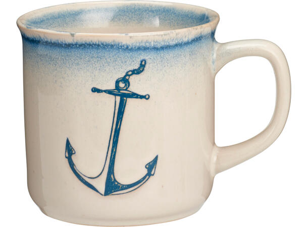 Krus maritimt hvit m/blå 300ml 9x8cm 