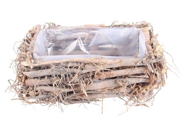 Kurv avlang natur flettet tre 34x22x12cm Med plast 