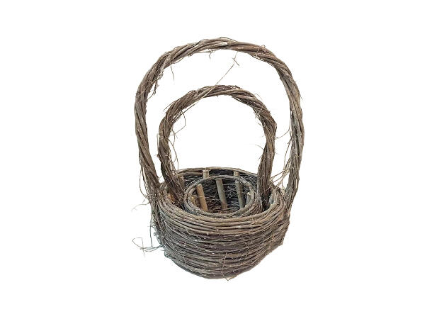 Kurv flettet med hank gråbrun s/2 