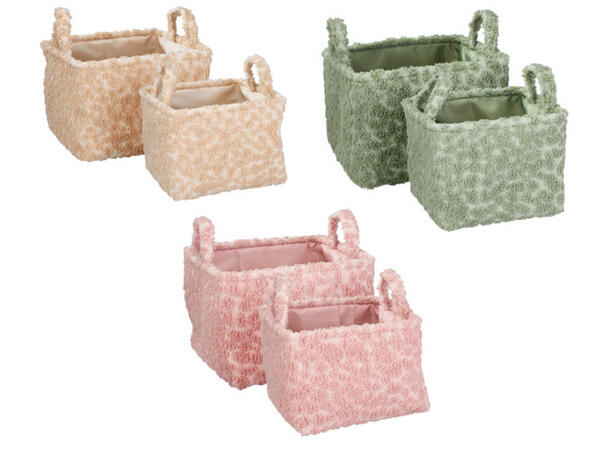 Kurv pastell teddy-stoff 3 ass s/2 24x24x18cm / 28x28x19 cm. Polyester 