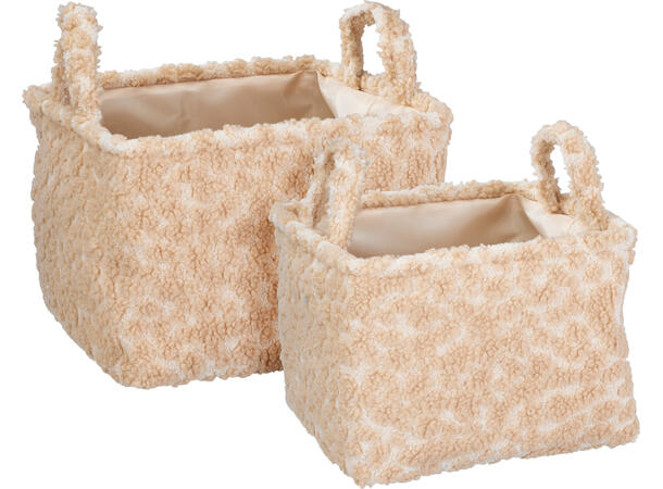 Kurv pastell teddy-stoff 3 ass s/2 24x24x18cm / 28x28x19 cm. Polyester 