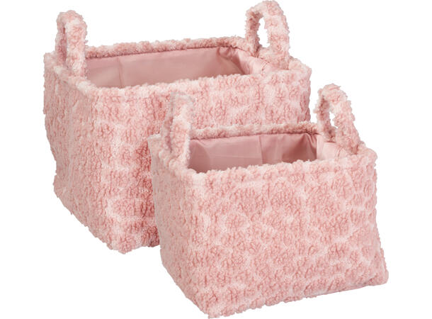 Kurv pastell teddy-stoff 3 ass s/2 24x24x18cm / 28x28x19 cm. Polyester 