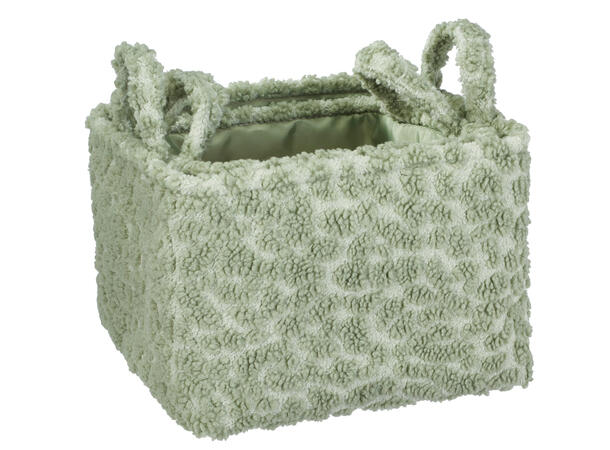 Kurv pastell teddy-stoff 3 ass s/2 24x24x18cm / 28x28x19 cm. Polyester 