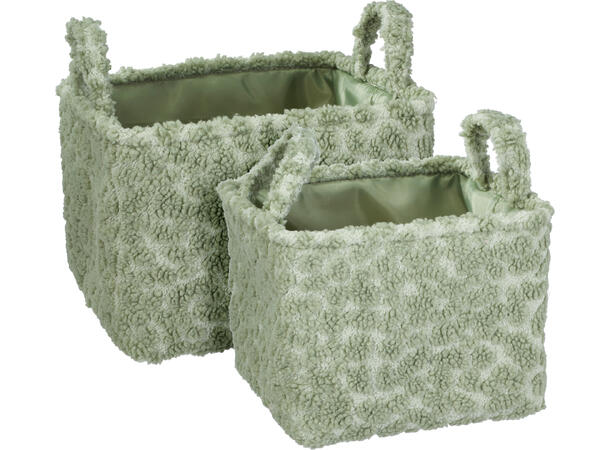 Kurv pastell teddy-stoff 3 ass s/2 24x24x18cm / 28x28x19 cm. Polyester 