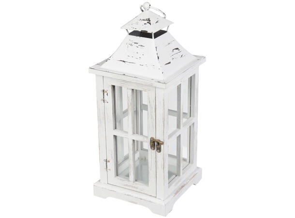 Lykt hvit vasket tre m/glass 18x18x46cm 