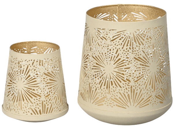 Lykt krem metall m/stjerneskudd s/2 11x12cm 15x17cm 