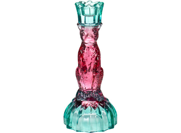Lysestake 2 farget glass 8x19cm 2ass Mørk rosa/oransje, blå/mørk rosa 