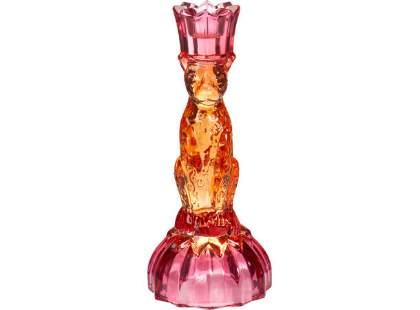 Lysestake 2 farget glass 8x19cm 2ass Mørk rosa/oransje, blå/mørk rosa 