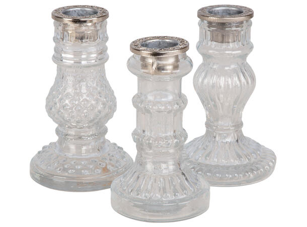 Lysestake klart glass Verrerie 3ass 7x7x11cm 