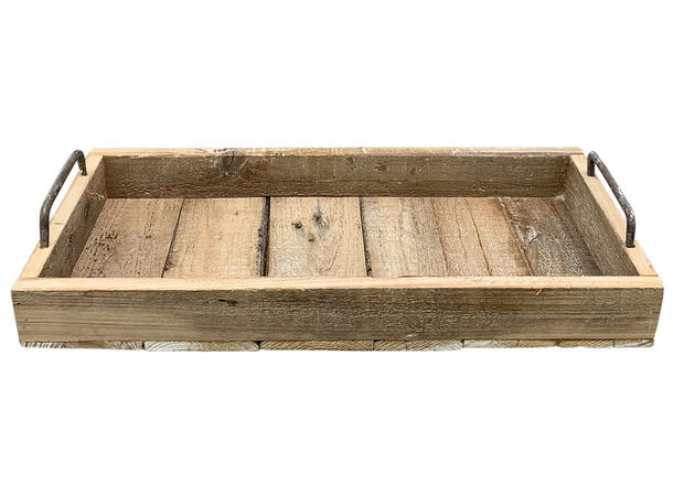 Lysfat tre m/metallhåndtak 45x20x8cm 