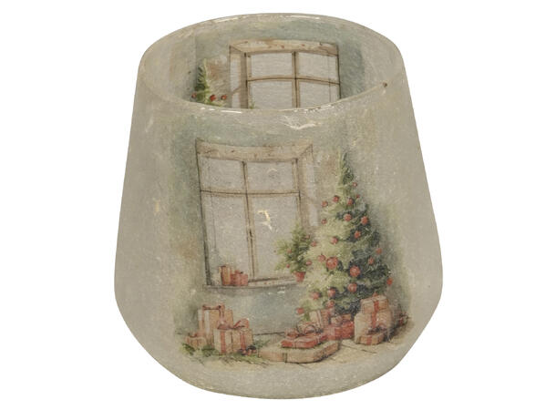 Lysglass Juletre nosalgi 9x9cm 