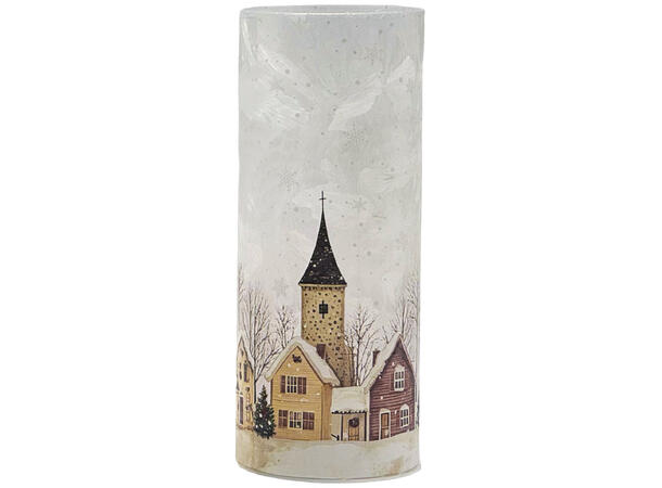Lyslykt LED frostet Juleby 8x20cm Batteri: 3xAA 