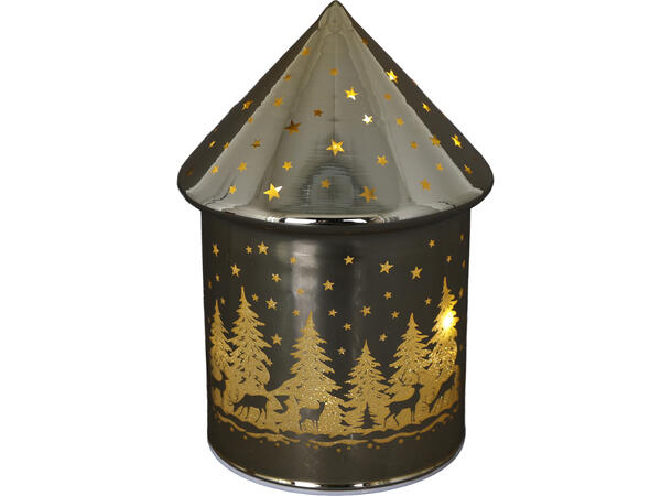 Lyslykt LED hytte gull 10x10x15cm 6/18 timer Batteri 3xAA 