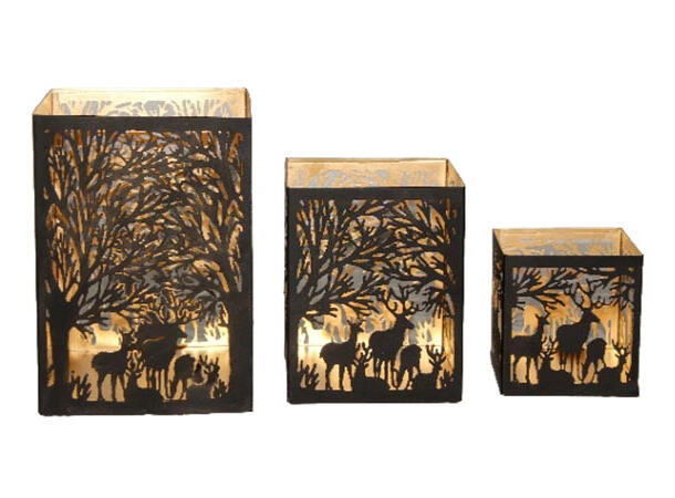 Lyslykt skog metall sort/gull 10x10x10cm 