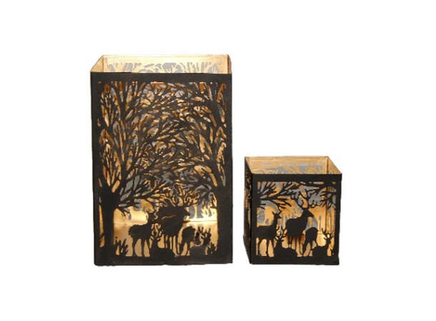 Lyslykt skog metall sort/gull 10x10x10cm 