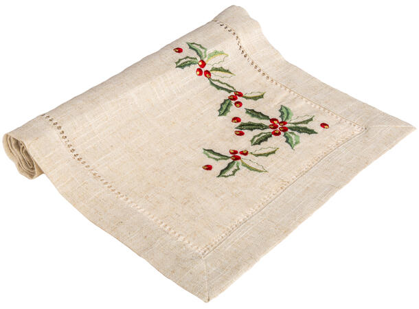 Løper lin brodert m/kristorn 33x100cm 