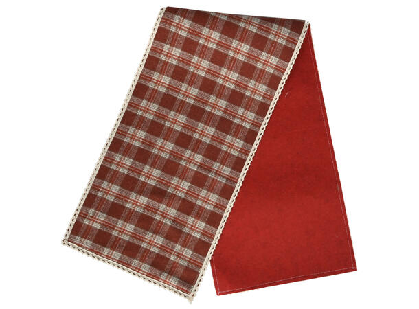 Løper rød beige rutet 30x120cm 