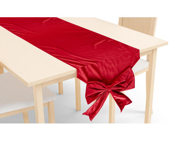 Løper rød m/sløyfe fløyel 33x240cm Polyester 