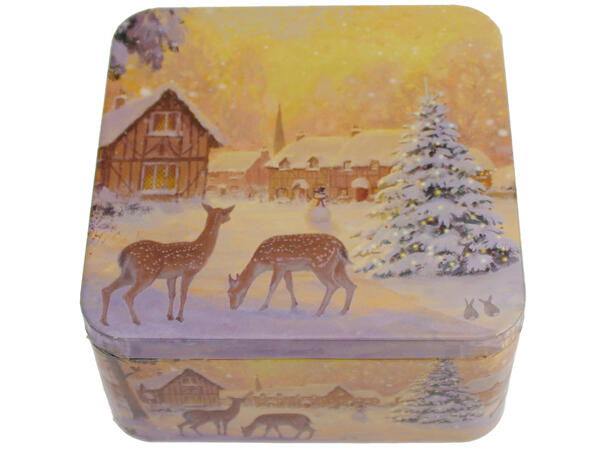 Metallboks Nostalgisk vinter 15x15x7,5cm Næringsmiddelsgodkjent 