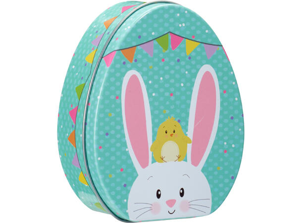 Metallboks påske kanin 9x11,5x4,5cm 3ass 12stk i display Vekt:68gram 