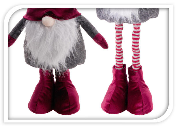 Nisse grå m/rød lue strekkbar 68-83cm Polyester m/sand 