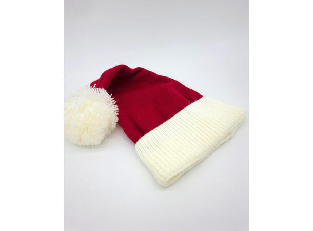 Nisselue Baby Rød m/hvit strikk 0-2år 
