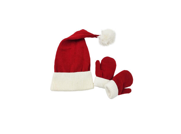 Nisselue Baby Rød m/hvit strikk 0-2år 