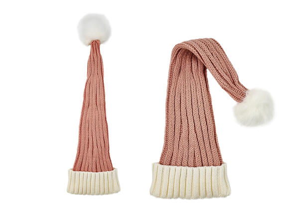 Nisselue ribbestrikket Rosa m/hvit 65cm 